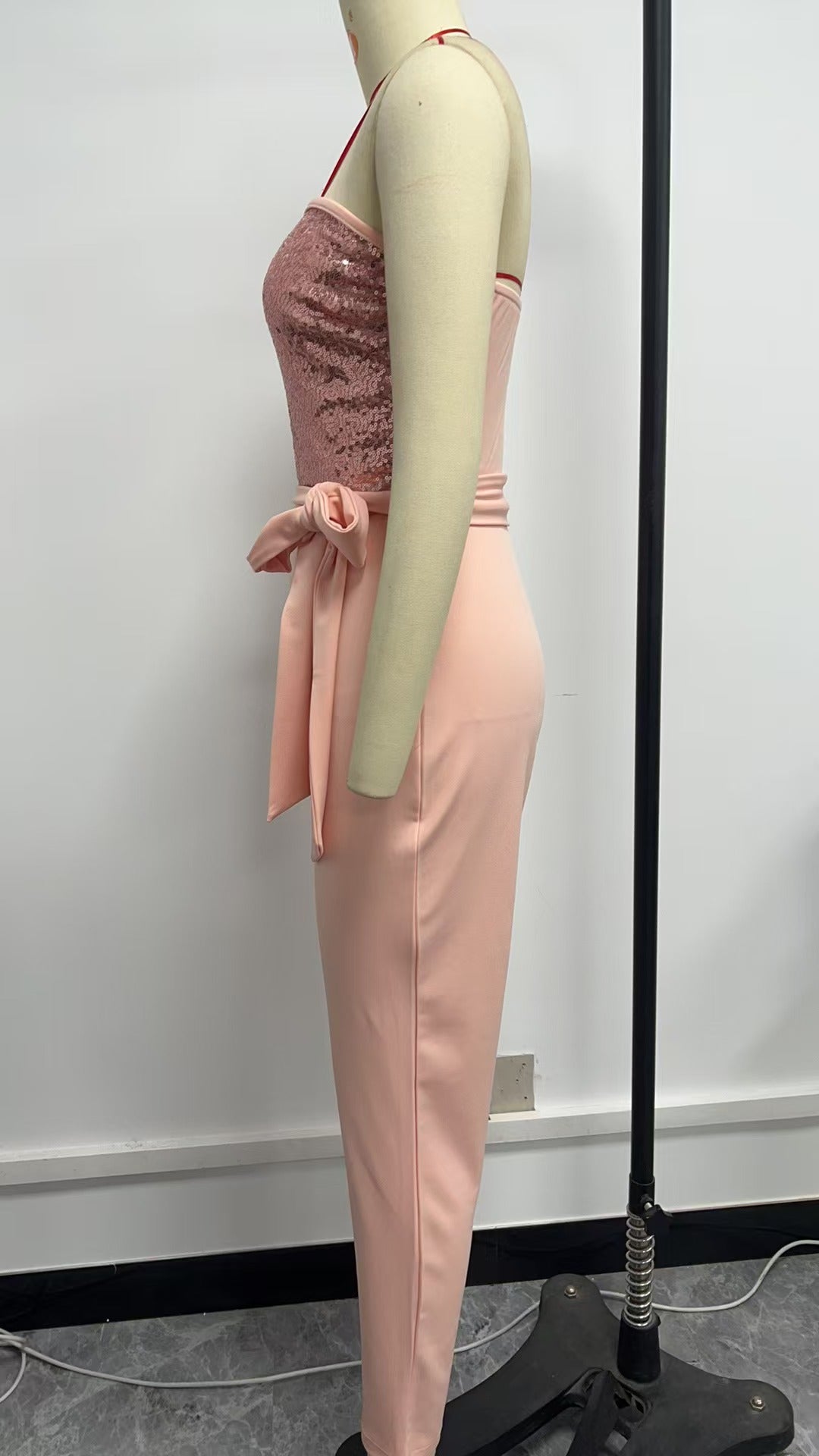 Women Winter Slash Shoulder Sequin Jumpsuit 5