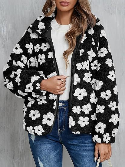 Women zipper printed pocket flower jacket