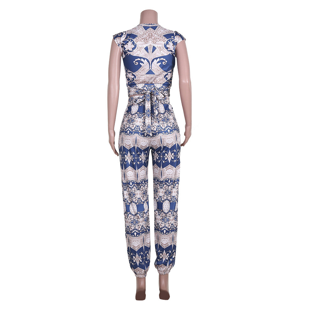 Spring/Summer Women's Printed Short Sleeve Two-Piece Pants Set 7