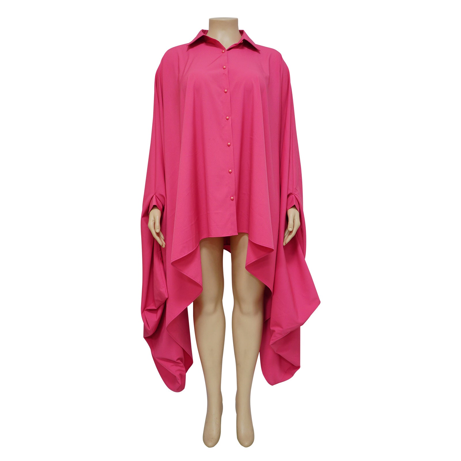 Women's Solid Fall Plus Size Cover Up Irregular Bat Sleeves Dress 17