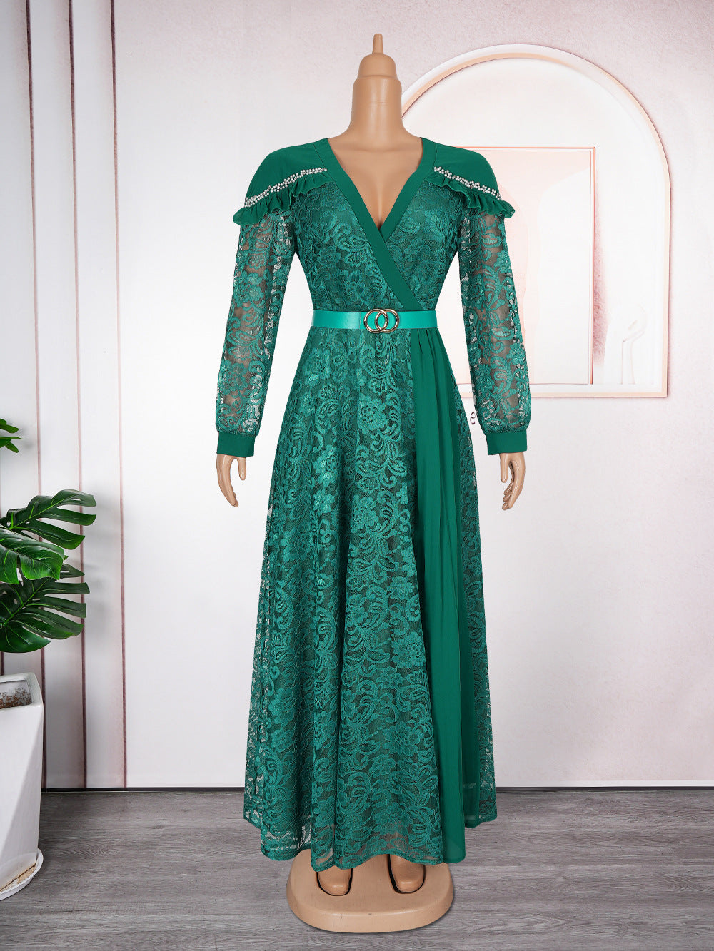 Plus Size Women Patchwork Lace Elegant Maxi Dress 8