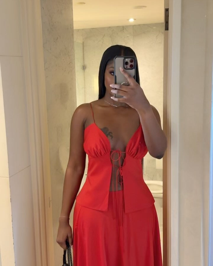 Women's Summer Sexy Lace-Up Straps Top & High-Waist Skirt Two Piece Set 6