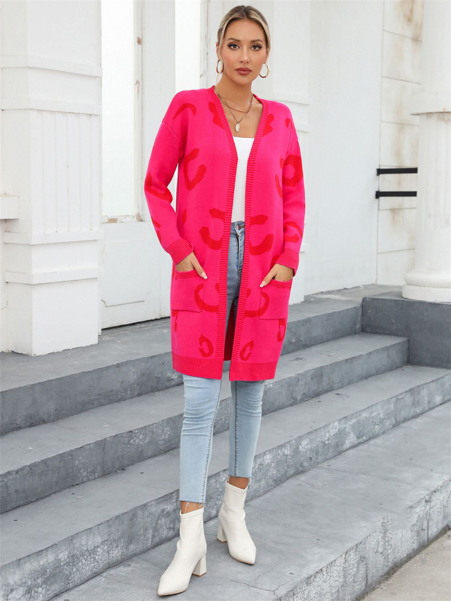 Plus Size Women Fall and Winter Leopard Knitting Cardigan Sweater 4