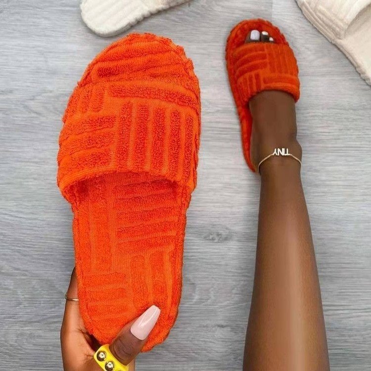Spring And Autumn Platform Fur Slippers Plus Size Women Towel Slippers 6