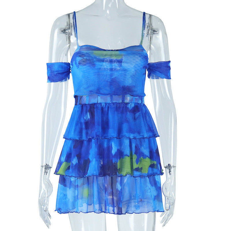 Women printed Chic sexy suspenders Backless dress 7