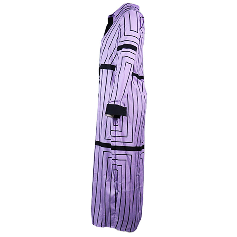 Women Spring Turndown Collar Long Sleeve Striped Dress 5