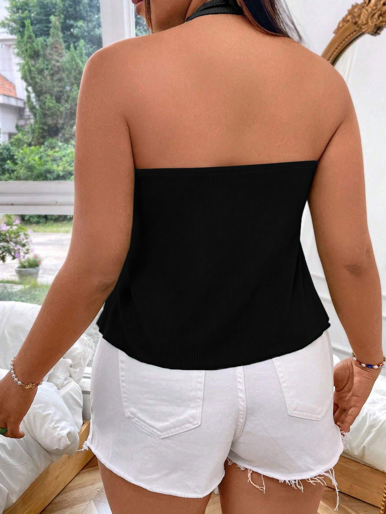 Spring Summer Plus Size Women's Sexy V-Neck Halter Neck Vest Slim Short Top