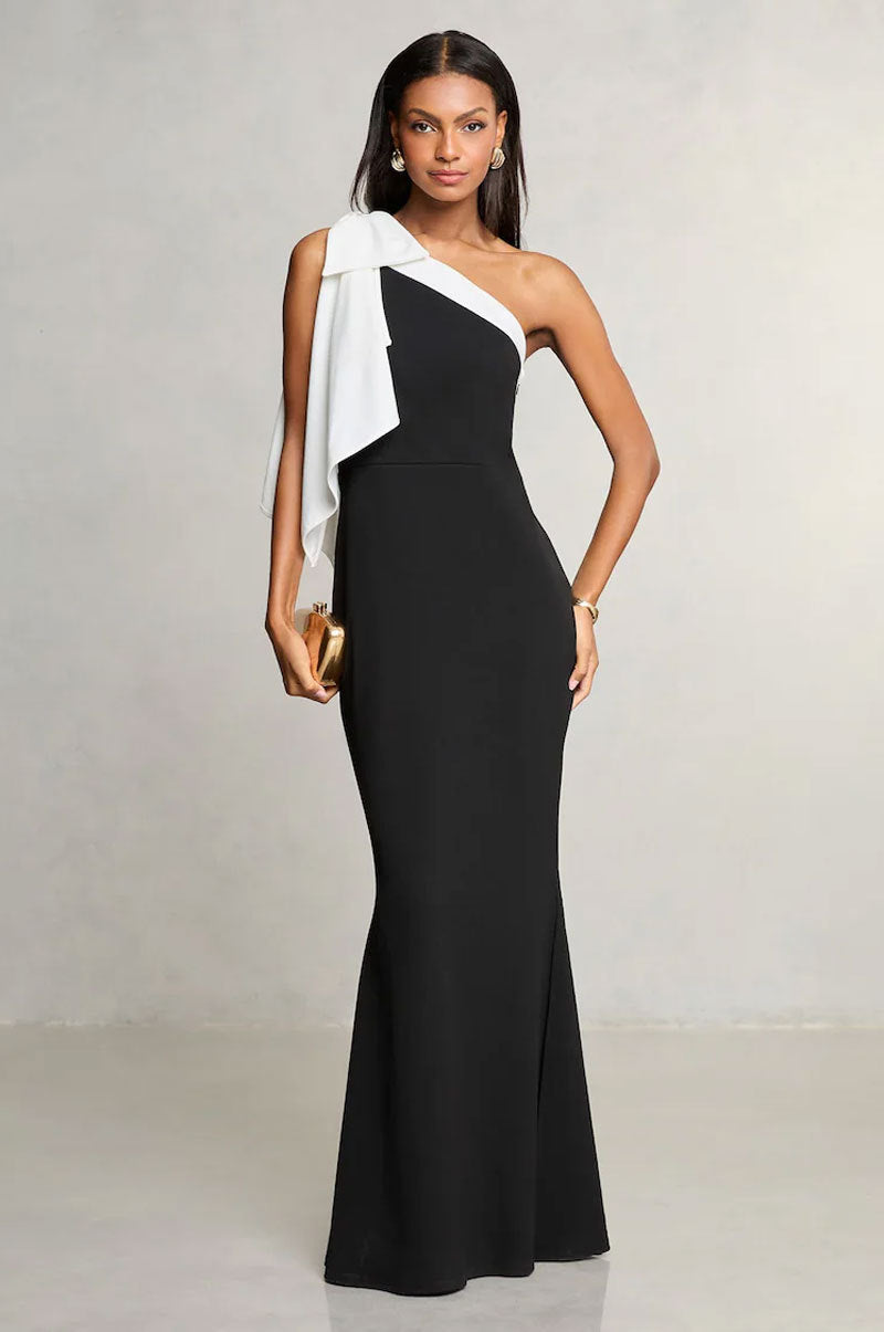 Sexy Contrast Color Slash Shoulder Fashion Evening Dress 3