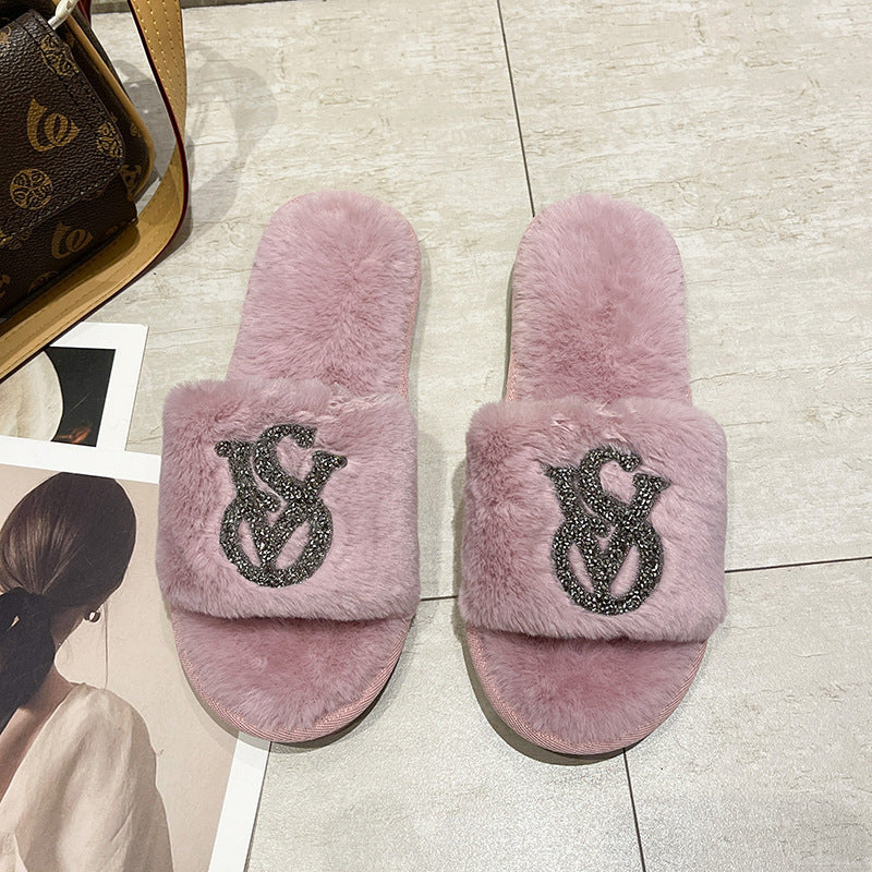 Women rhinestone furry diamond slippers 5