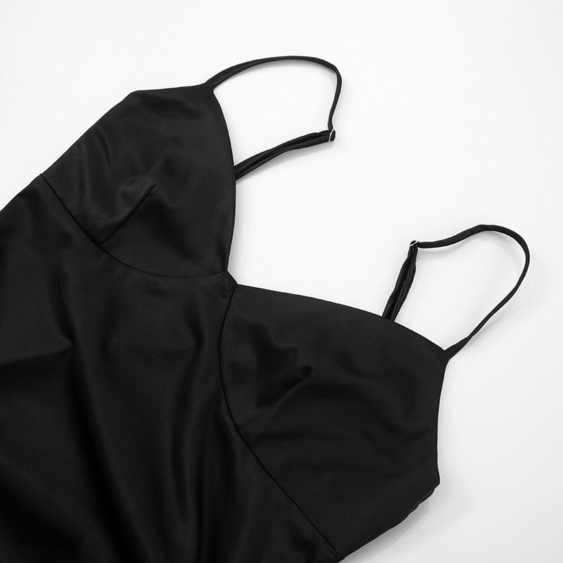 Women Summer Sexy Suspender Drawstring Patchwork Lace Bodycon Dress 12