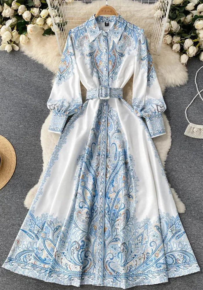 Women Vintage Print French Dress