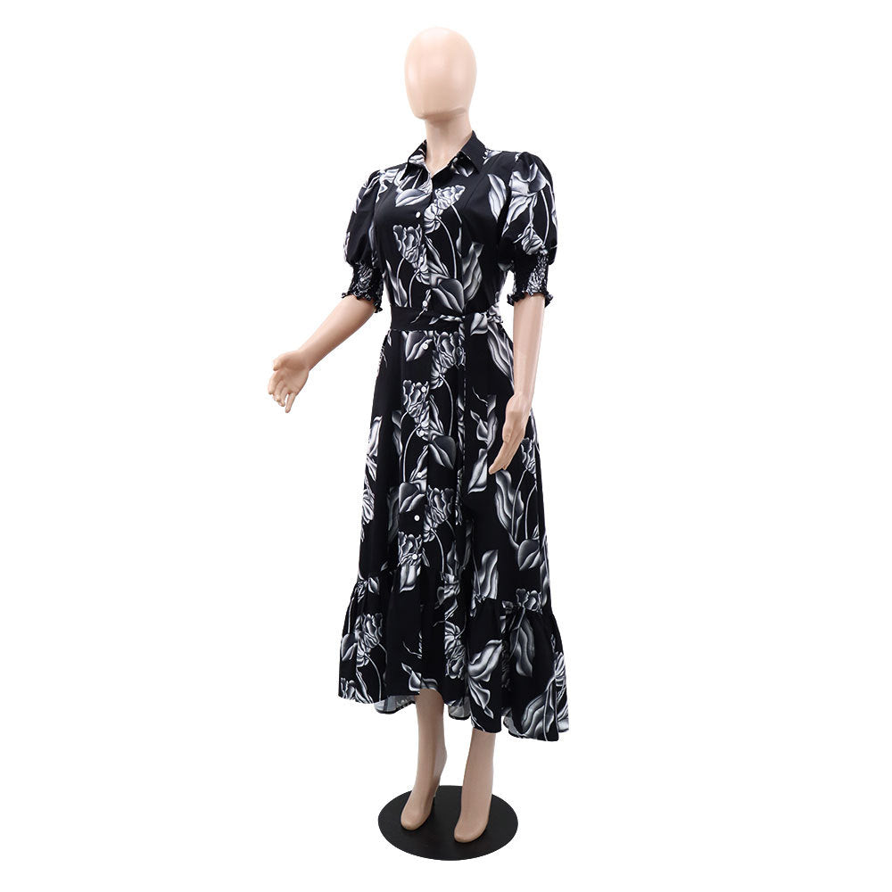 Chic Printed Puff Sleeve Ruffle Casual Women's Long Dress 7