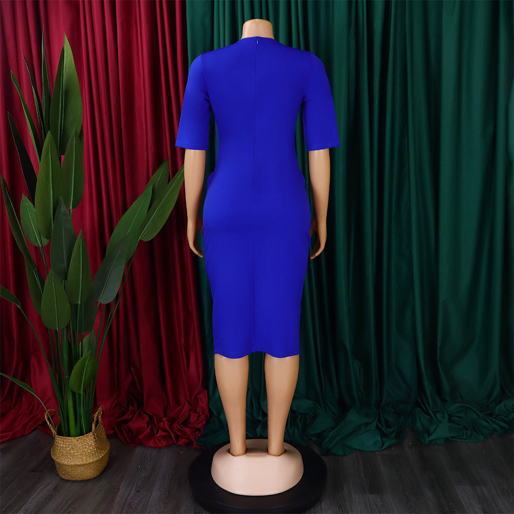 Women African V-Neck Solid Bodycon Dress 21