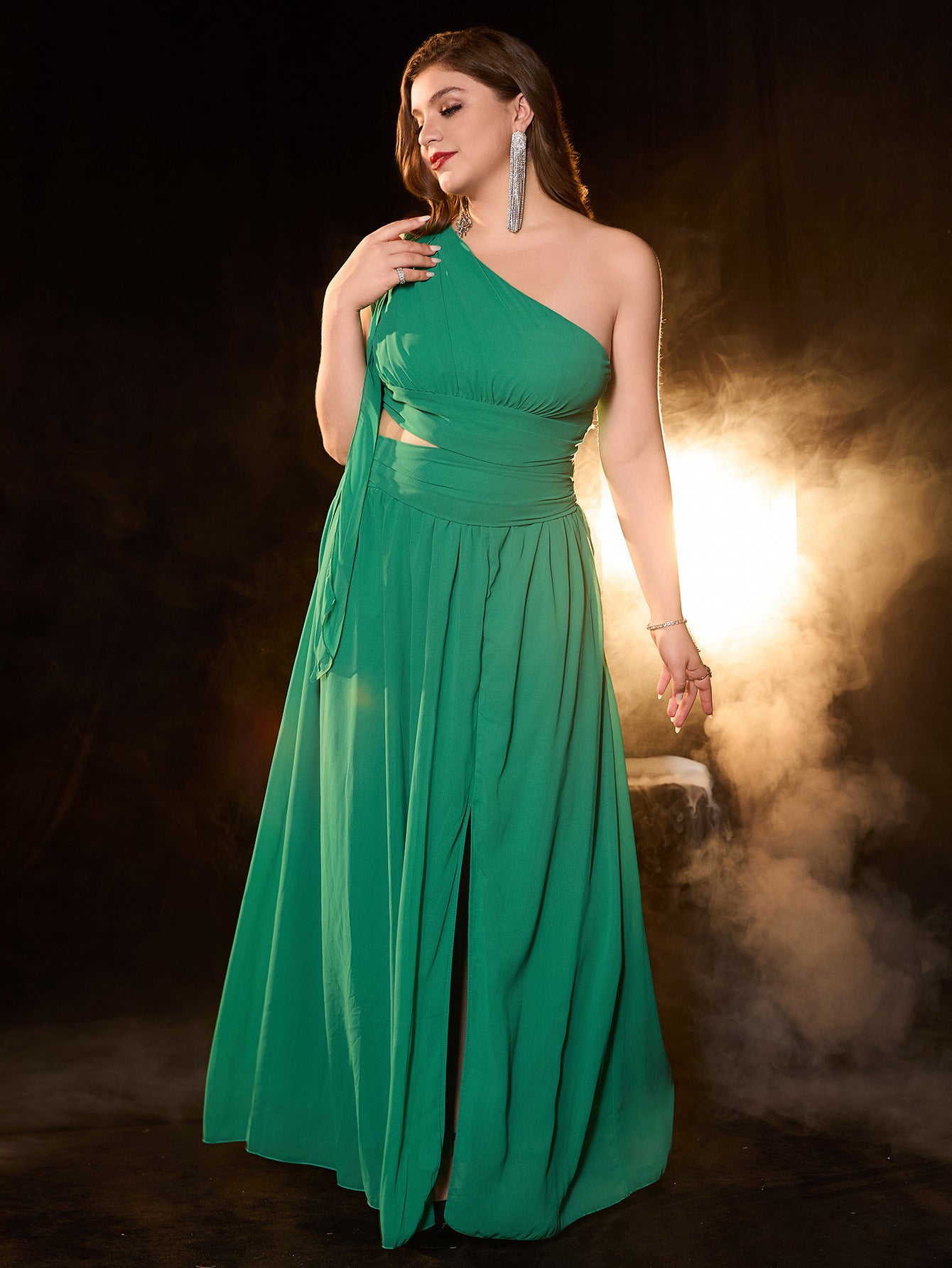 Women Solid One Shoulder Chic Elegant Maxi Dress 3