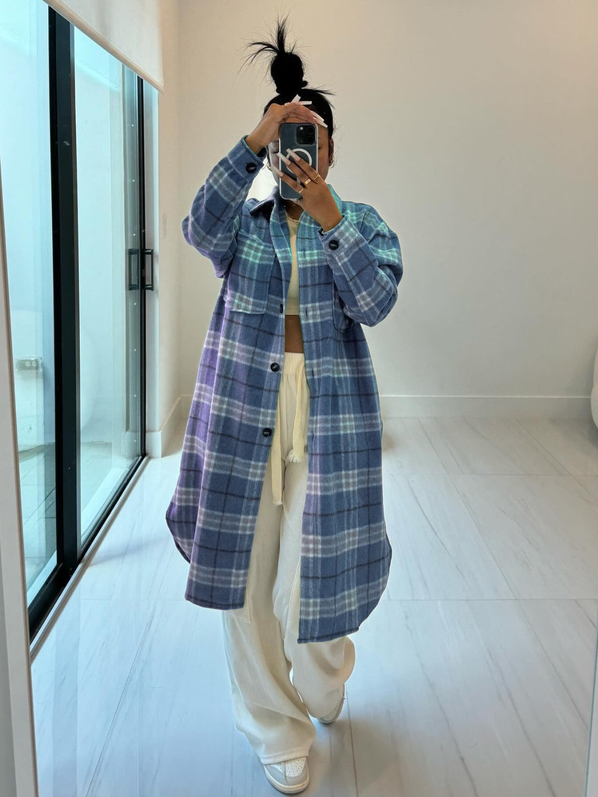 Spring Women's Clothing Fashionable Turndown Collar Pocket Plaid Shirt