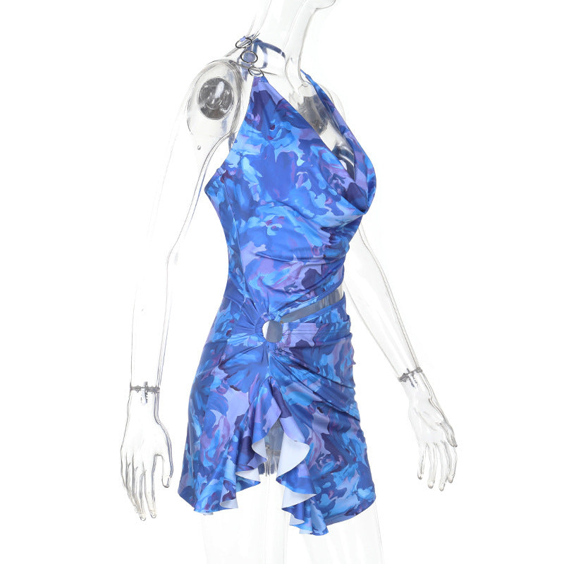 Women Summer Sexy Hoop Neck Halter Neck Bodycon Dress 6