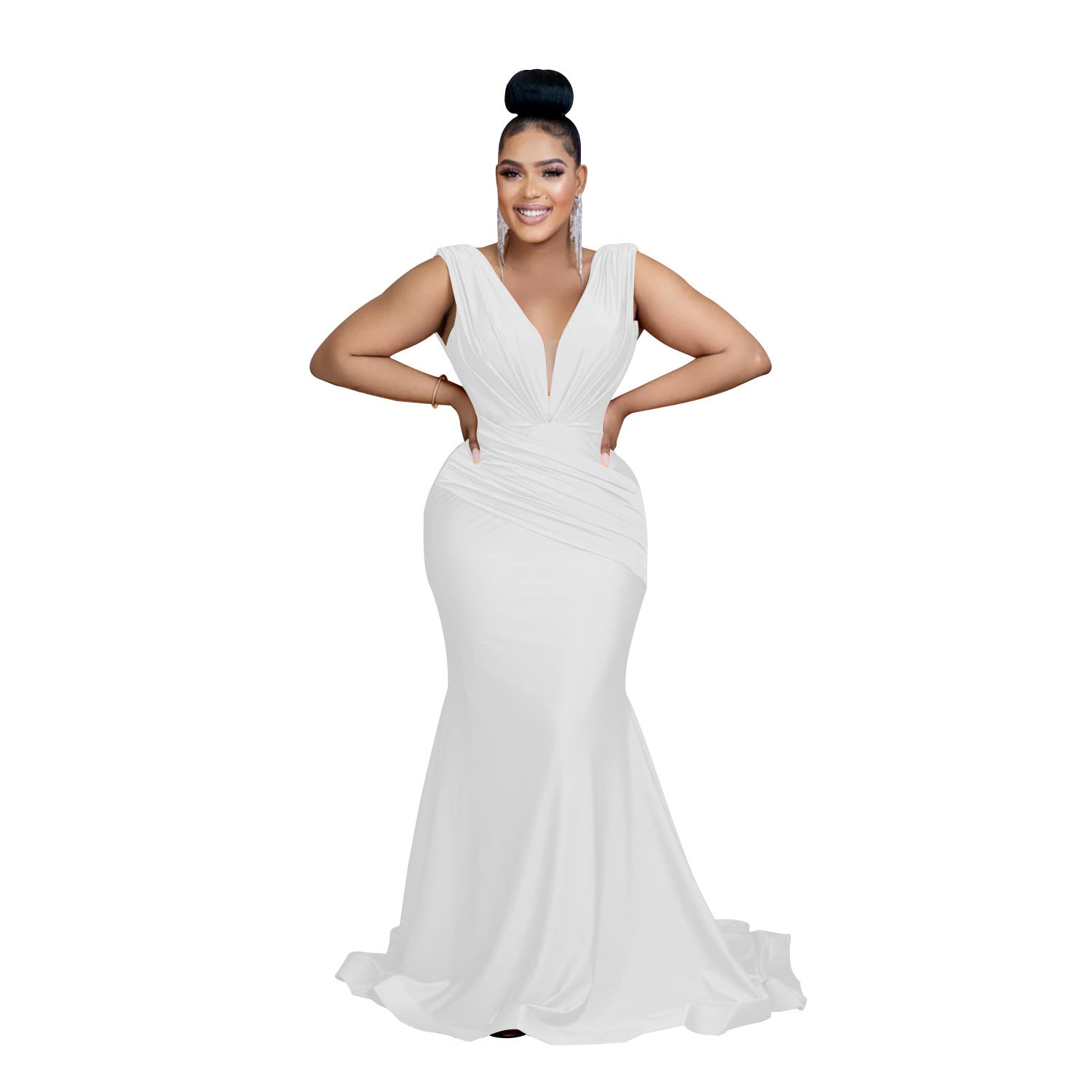 Women Solid V-Neck Sleeveless Pleated Maxi Dress 20