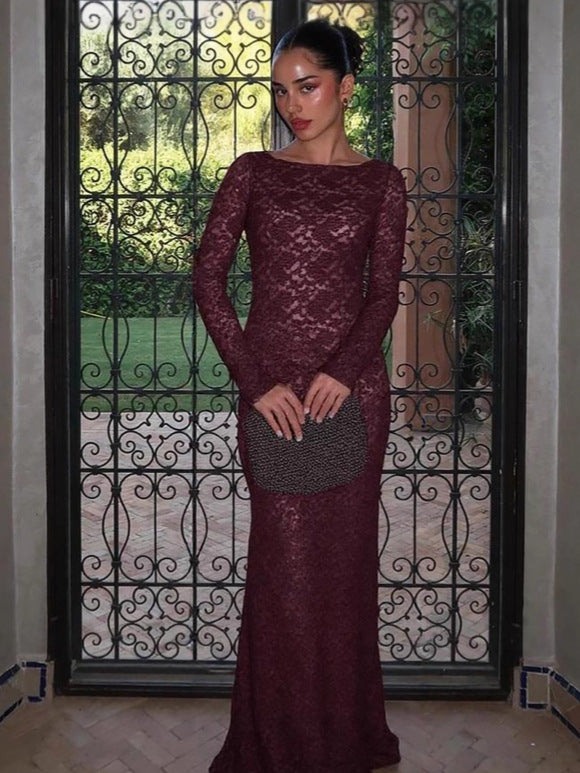 Women's Autumn Sexy Cut-Out Slim Lace Long Sleeve Dress 5