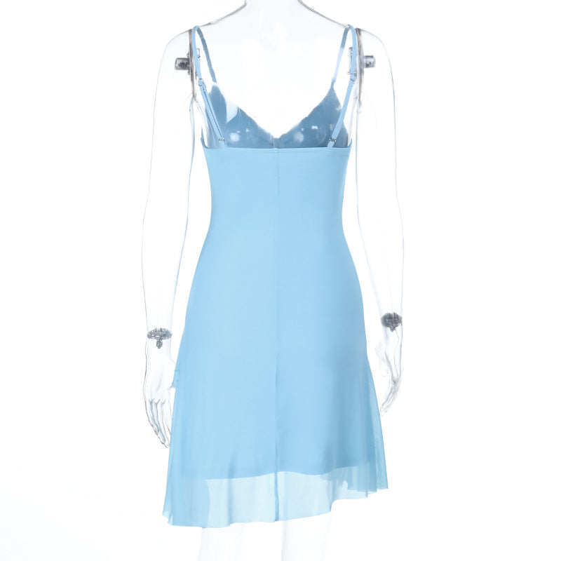 V-Neck Slim Waist Strap Dress Summer Solid Holiday Dress 6