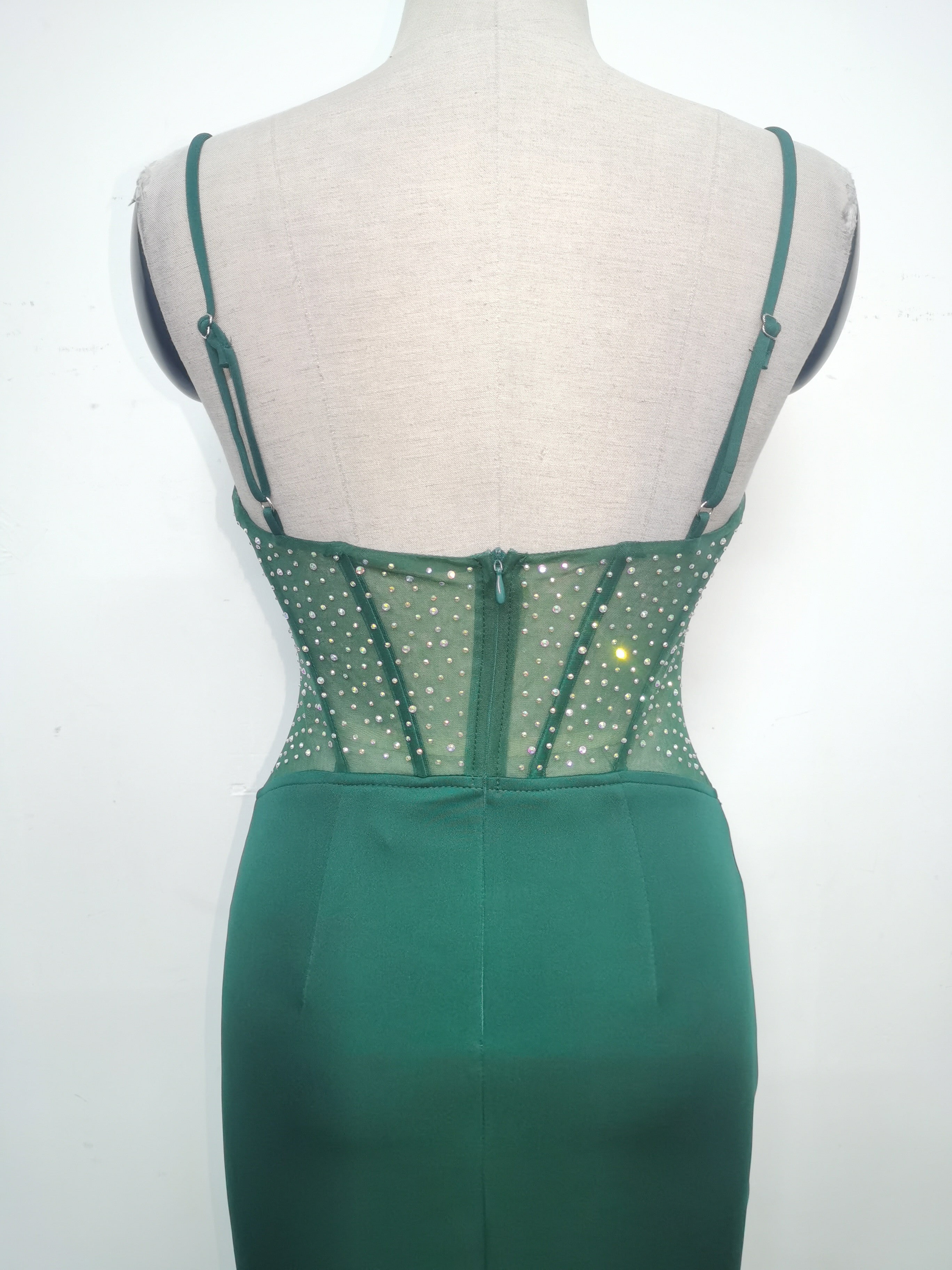 Women fishbone Fitted Mesh Beaded Bodycon fishtail evening dress 24