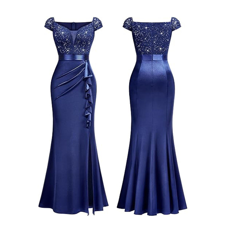 Women's Sexy Lace Sequin Evening Gown Wedding Party Long Dress Bride Dress 8