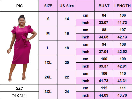 Plus Size Women Elegant Bodycon Ruffle Solid Dress 15