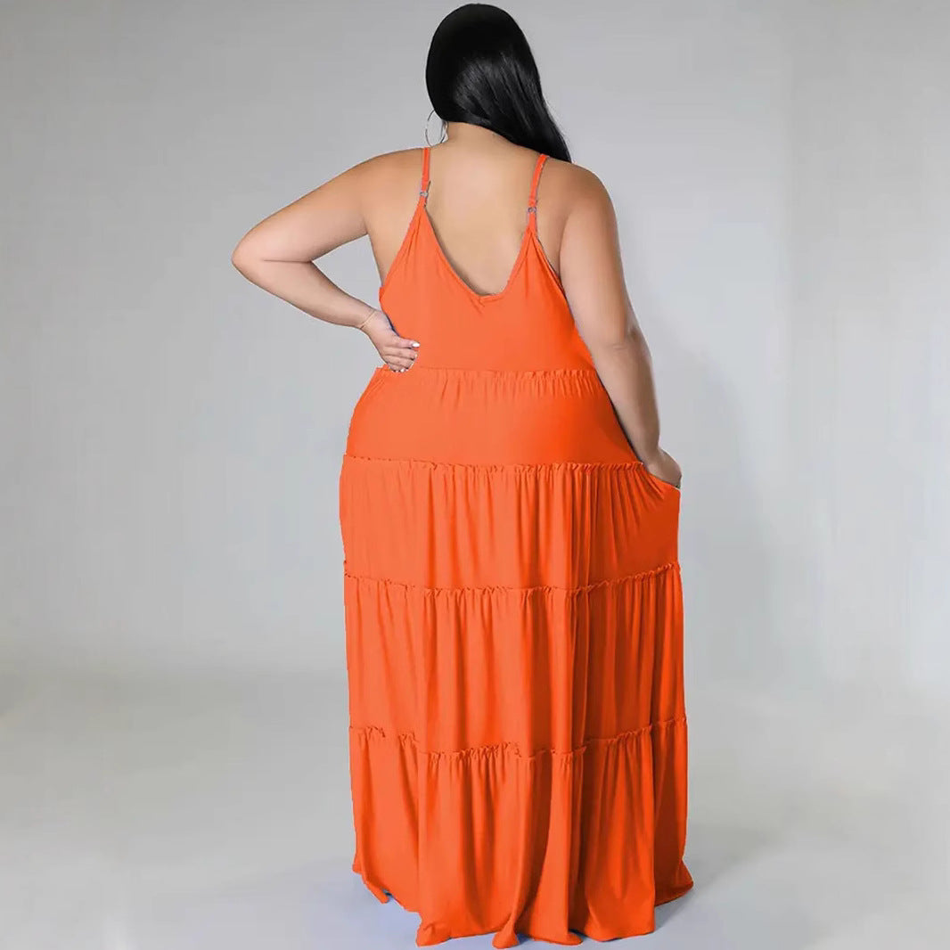 Plus Size Women Casual Summer Suspender Dress