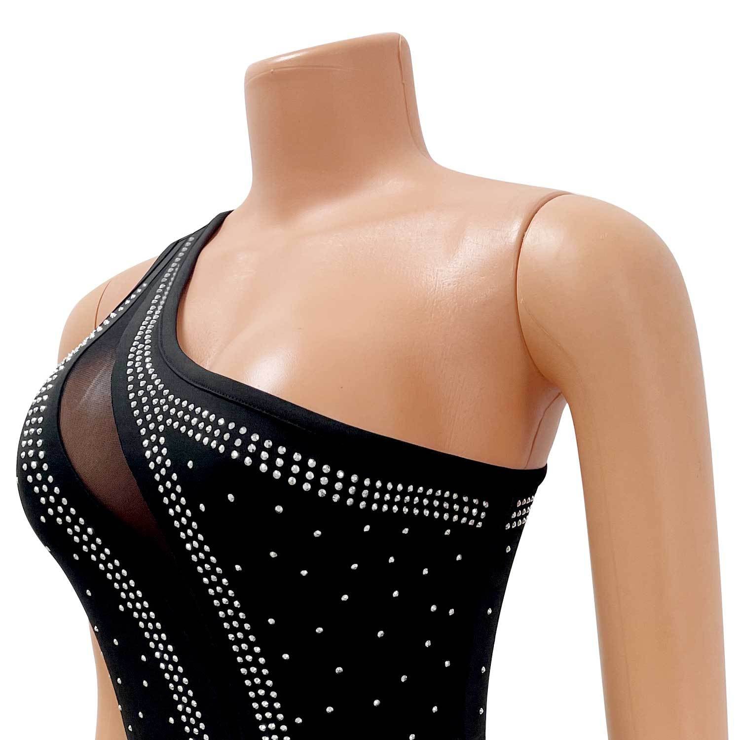 Summer Women'S Sexy One Shoulder Rhinestone Beaded Nightclub Long Dress 9