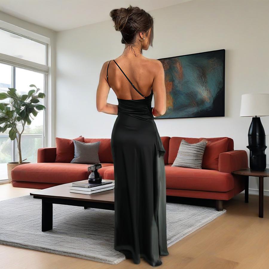 Women's Sexy Slit Slash Shoulder Sleeveless Evening Dress 5