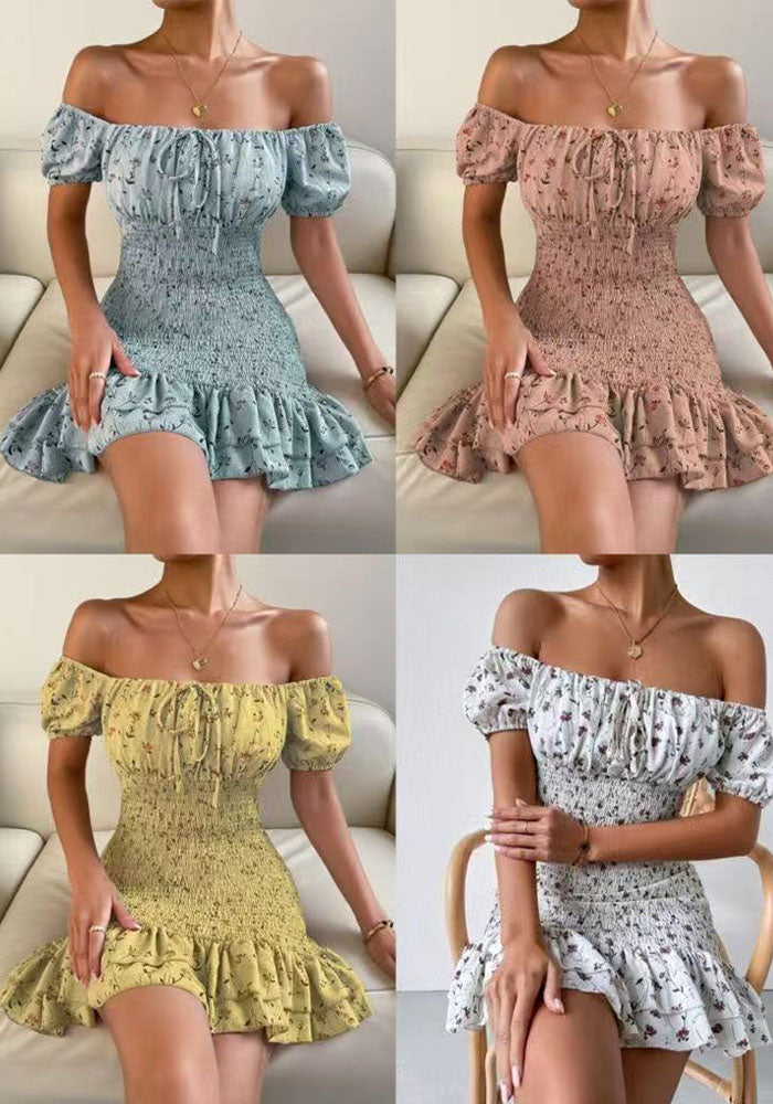 Women Print Lace-up Sexy Bodycon Floral short-sleeved dress