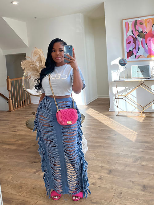 Women's Trendy Style Ripped Slit Fringed Denim Skirt 3