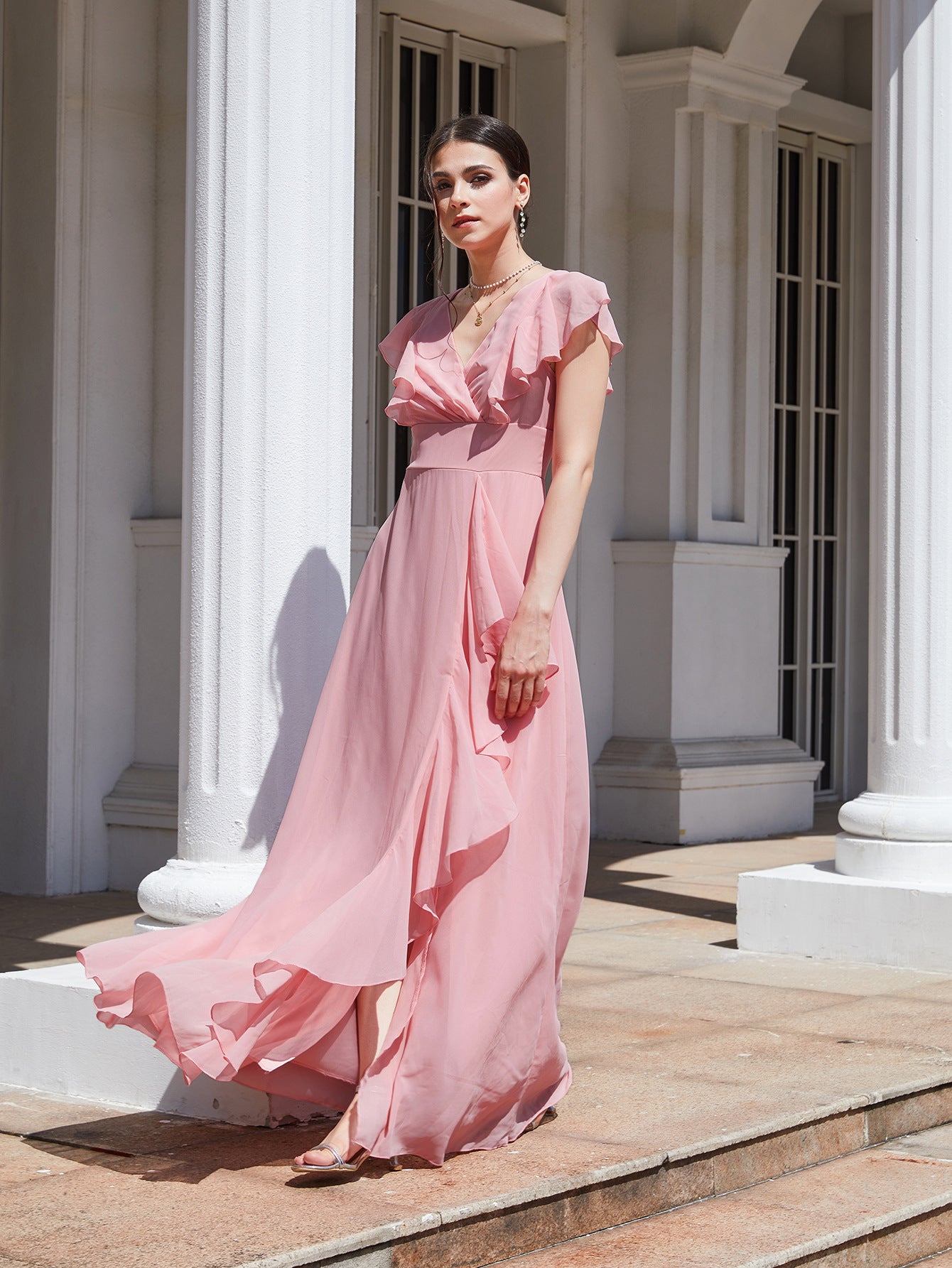 Spring And Summer Women's Solid Color Slim Bridesmaid Dress 6