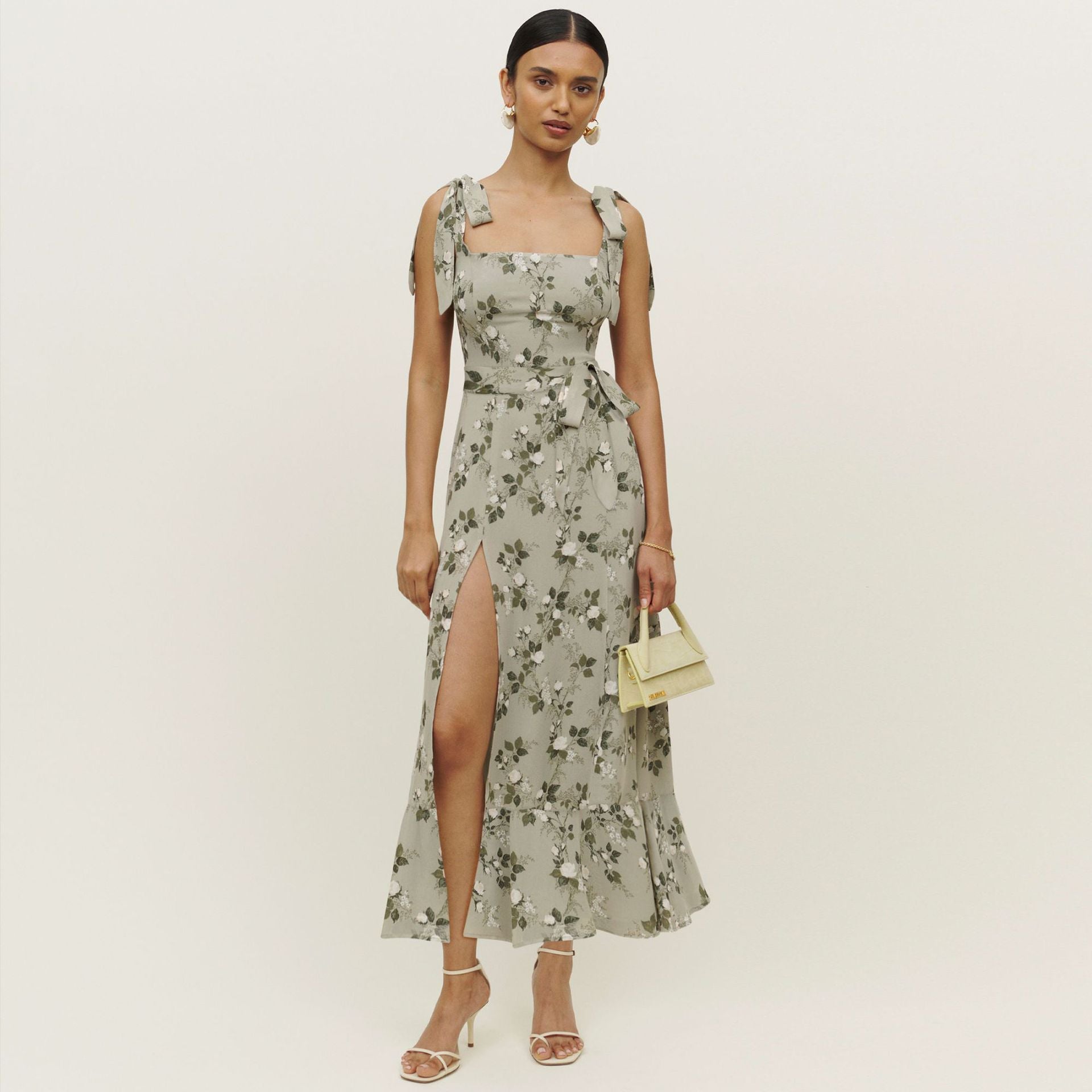 Summer Sexy Strap Slit Dress Fashion Floral Lace-Up Strapless Midi Dress 6