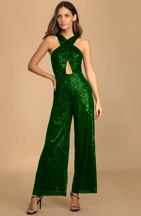 Women's Cross Strap Sequin Sexy Party Jumpsuit 12