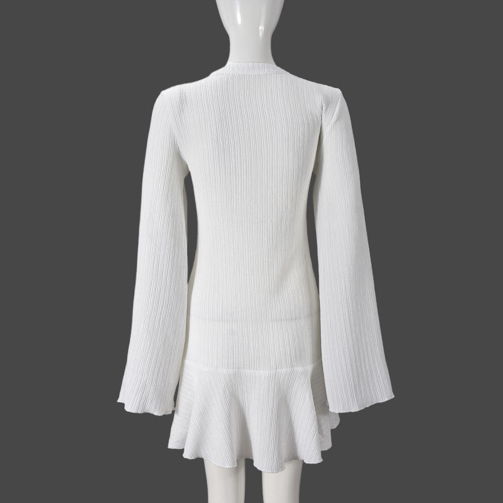 Autumn Women V-Neck Bell Bottom Sleeve A-Line Dress 9