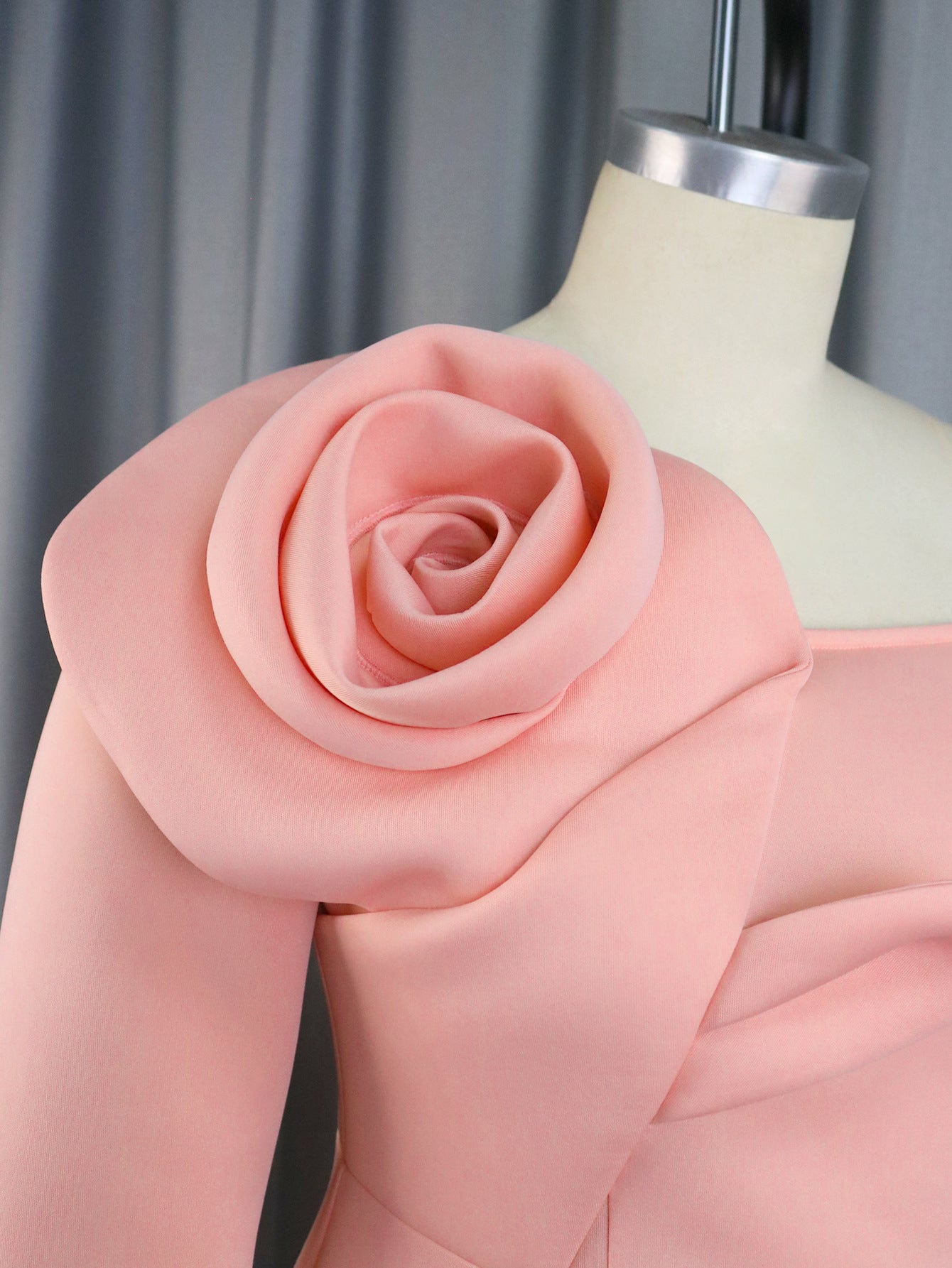 Solid Color Bell-Sleeve Back Slit Elegant Evening Gown 13