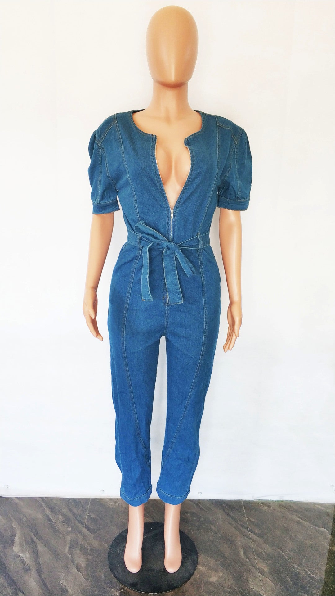 Women's Fashion Loose Denim Short Sleeve Jumpsuit 8