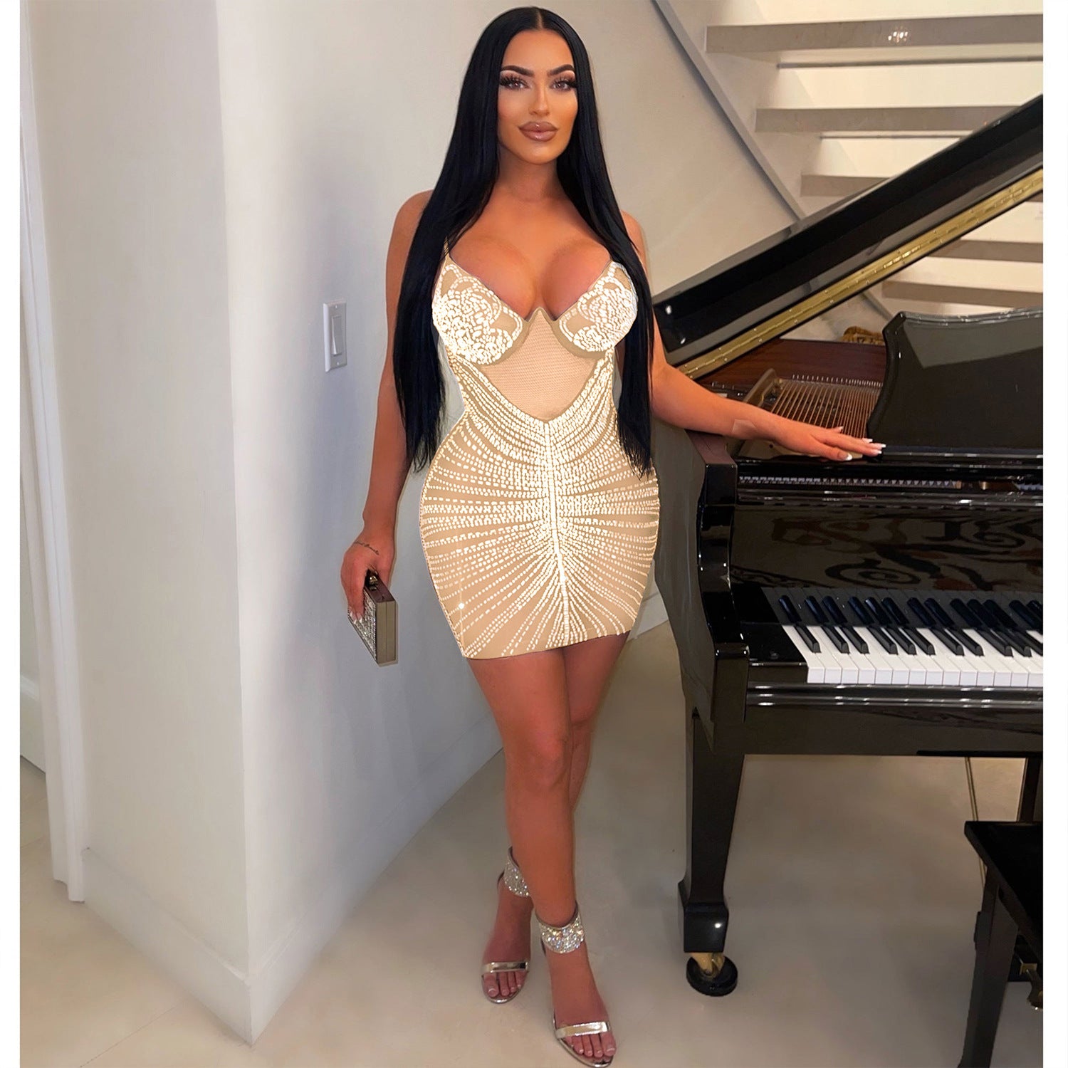 Sexy Beaded Strap Dress Nightclub Wear 9