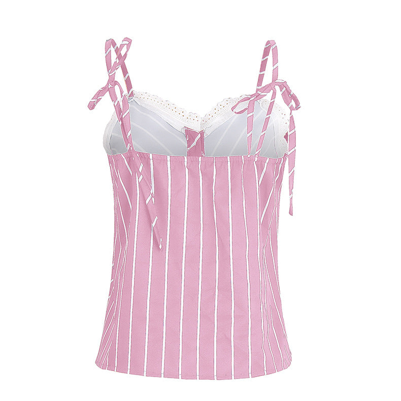 Summer Stripes Printed Strap Pajamas Two-Piece Home Clothes Set 11