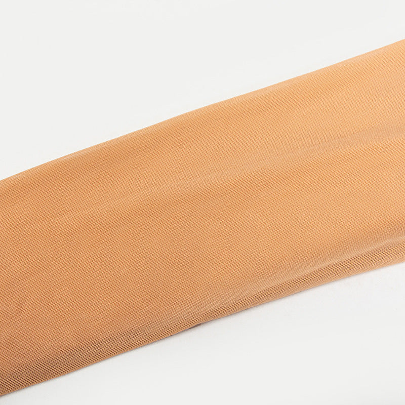 Autumn Solid Color Round Neck Long Sleeve Mesh Sexy Long Sleeve Bodycon Dress 14