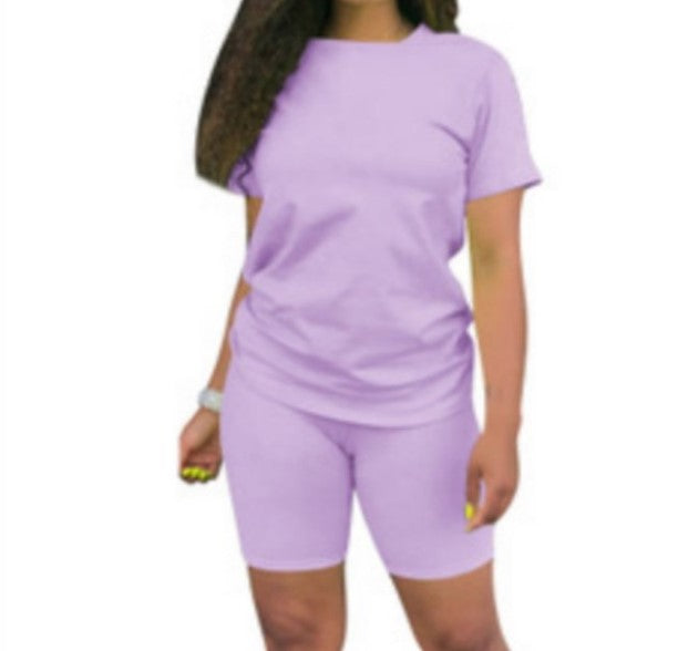 Solid color sports Casual two-piece Shorts Set 14