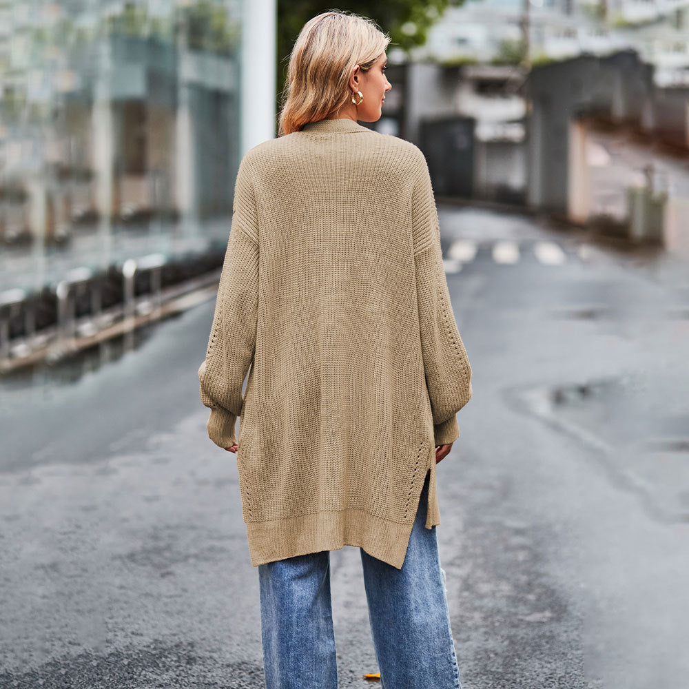 Autumn And Winter Women's Solid Color Loose Knitting Shirt Women's Pocket Coat Sweater 10