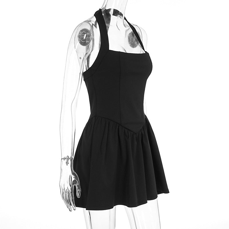 Summer Women's Fashion Chic Elegant Halter Neck Slim Waist A-line Dress 5