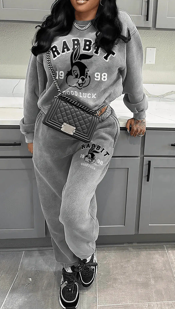 Women rabbit print Top and Pant two-piece set 7