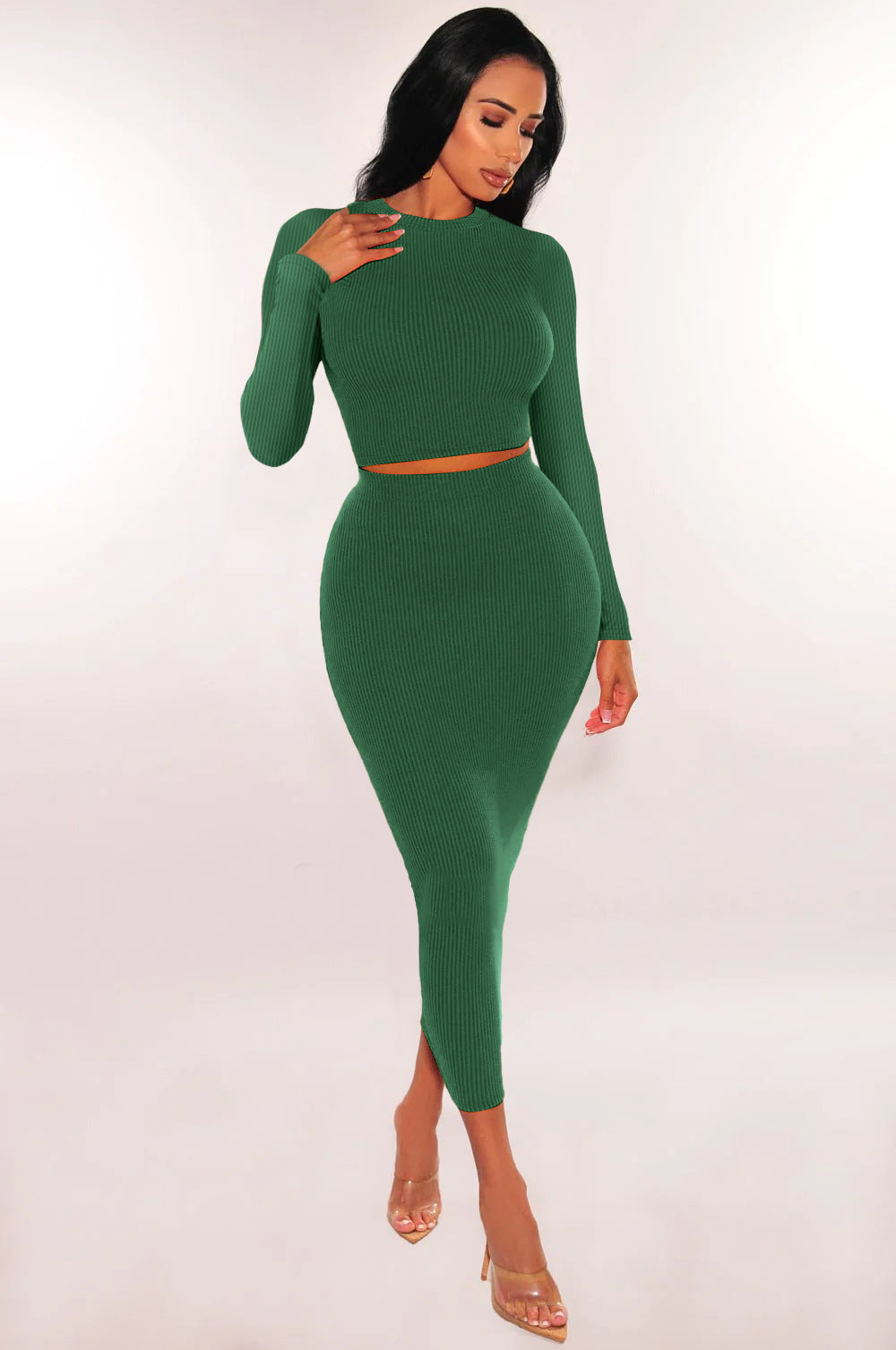 Women Long Sleeve Top and Bodycon Skirt Two Piece Set 12