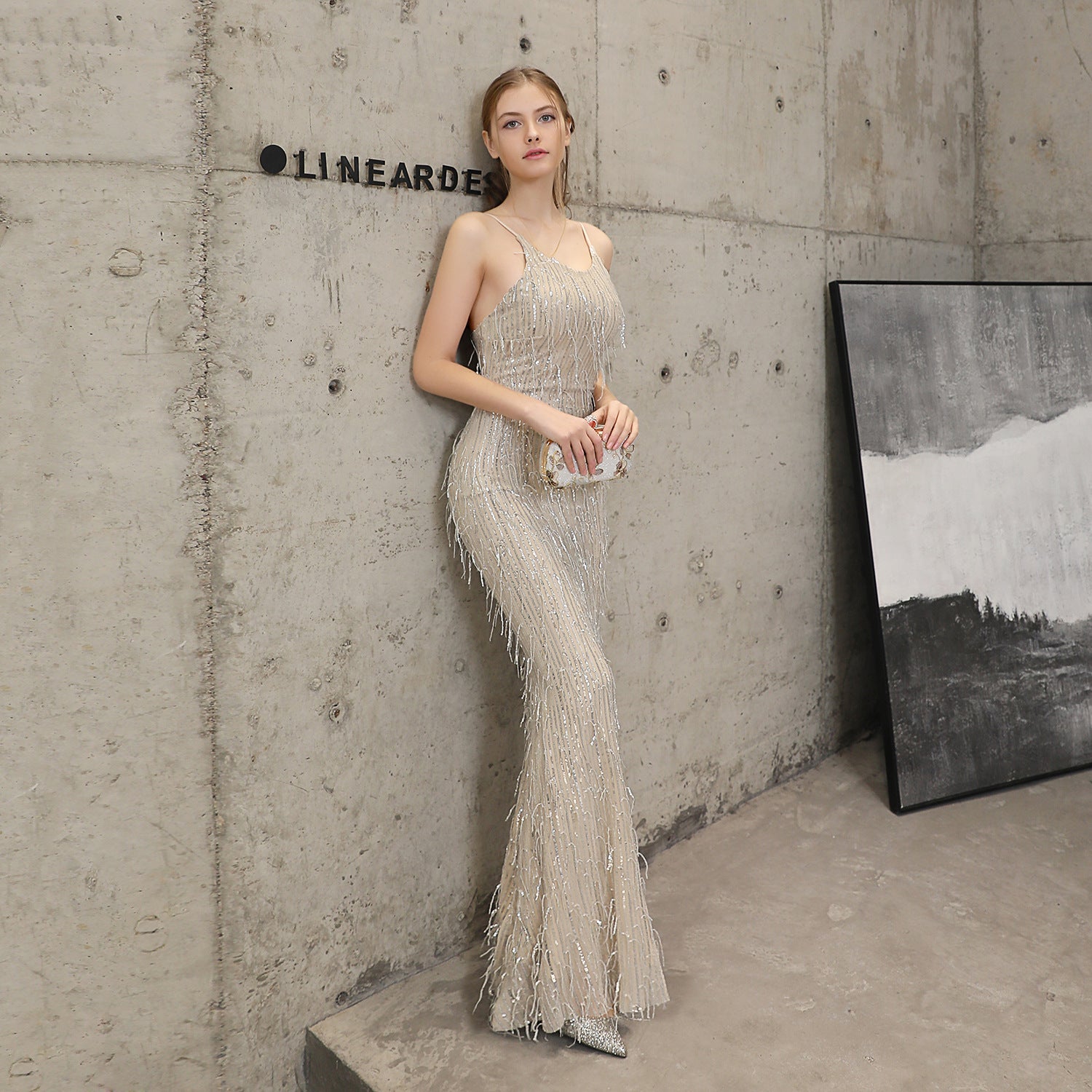 Women Formal Party Elegant Mermaid Evening Dress with Fringed Sequins 12