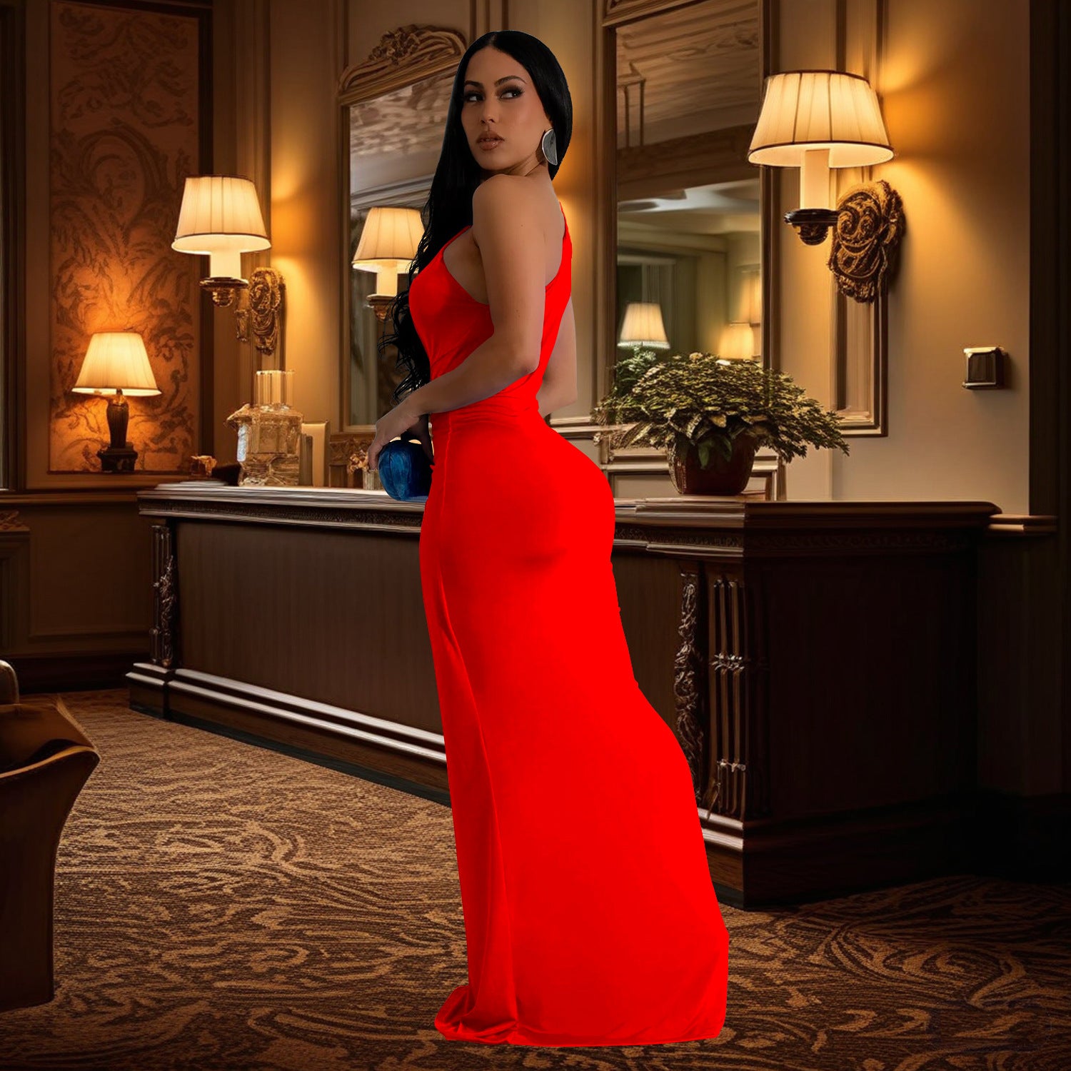 Fashion women one shoulder slim evening dress 11