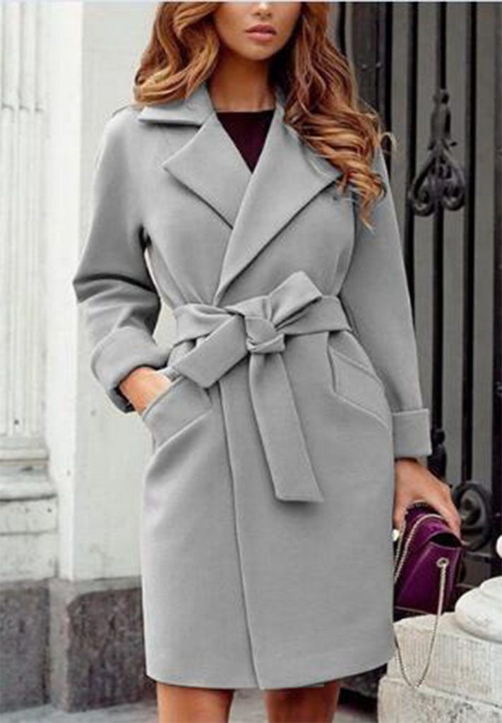 Women Belt Turndown Collar Coat 14