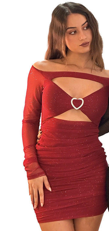 Women's Off Shoulder Mesh Patchwork Hollow Long Sleeve Sexy Bodycon Dress