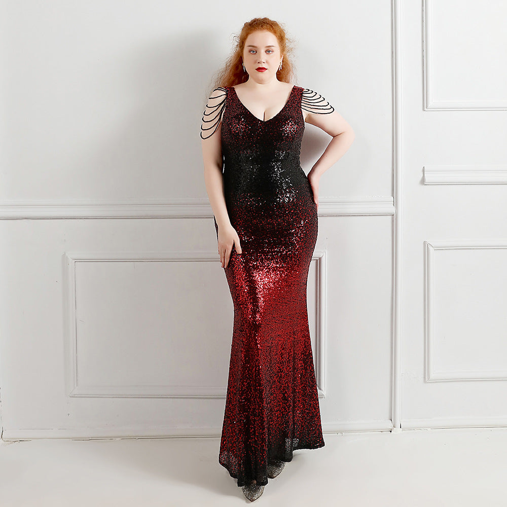 Plus Size Beauty Long Sequin  Formal Party Evening Dress 3